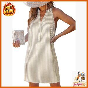 V-Neck Sleeveless Striped Mini Dress Casual Shift Silhouette Summer Chic